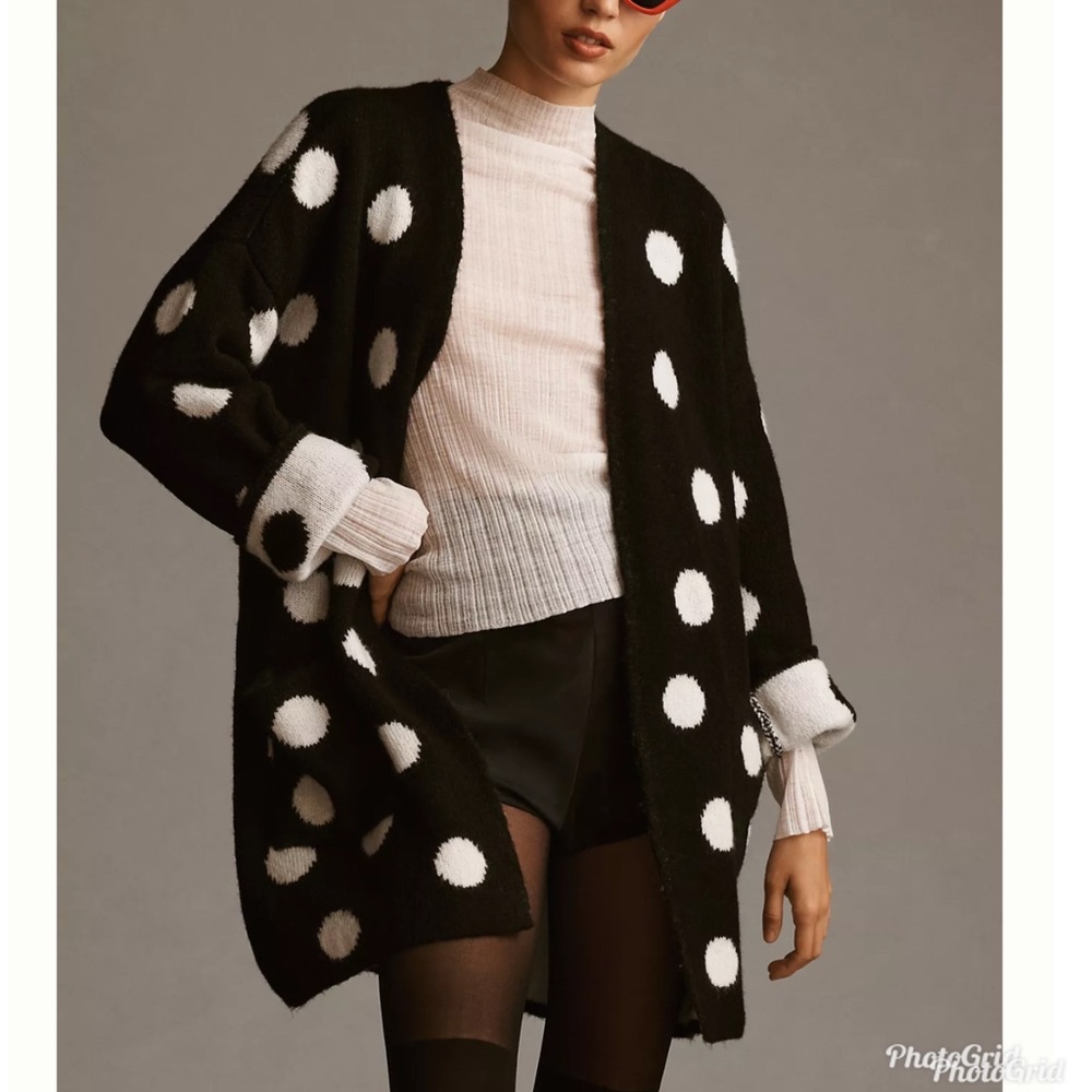 Anthropologie Maeve Polka Dots Cardigan black and white XS / Small